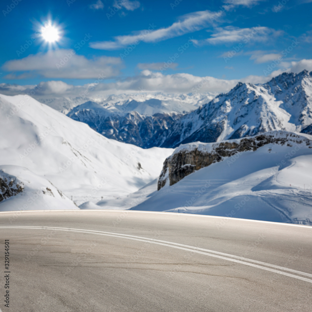 Winter road of free space for your decoration and landscape of mountains. 
