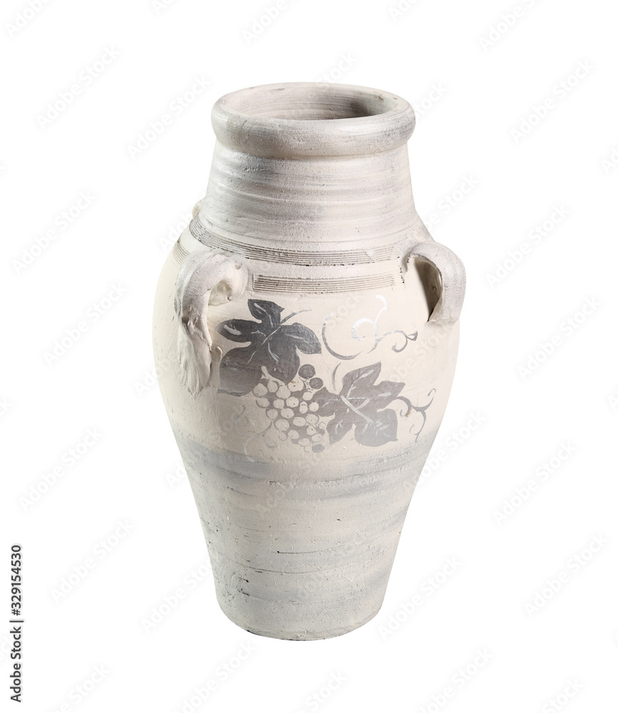Painted clay amphora. Isolated on white background. Painted clay amphora. Isolated on white background.