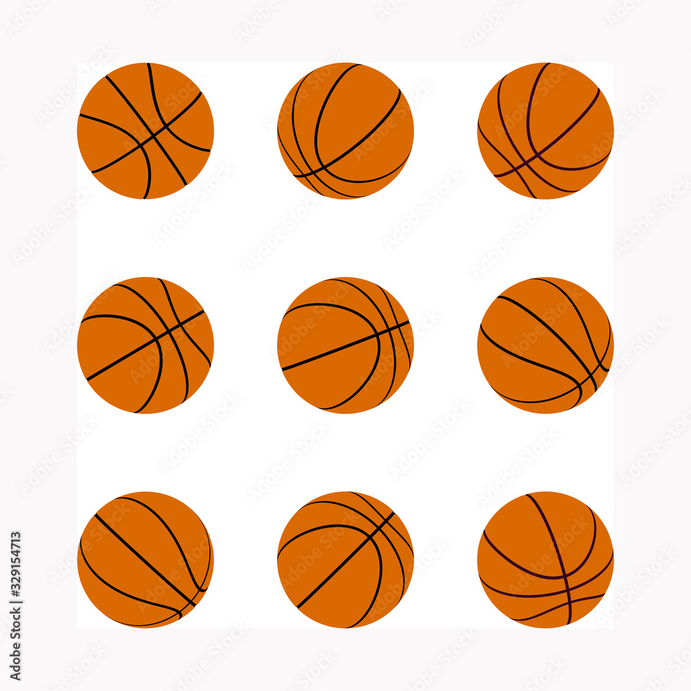 Set of basketball balls with different rotation angles. 3d