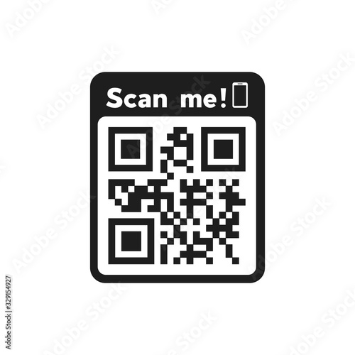 QR code and text scan me, vector icon on white background.