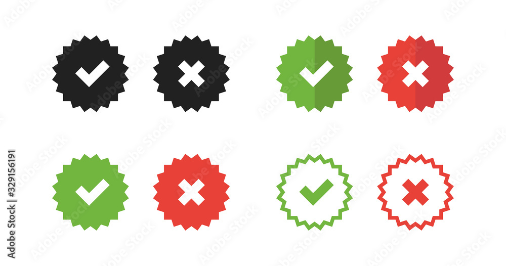 Check mark and cross mark isolated vector set icons Check mark and cross mark isolated vector set icons