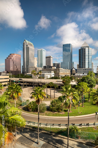 Downtown city skyline view of Tampa Florida USA looking over the freeway and the Riverwalk © Aevan