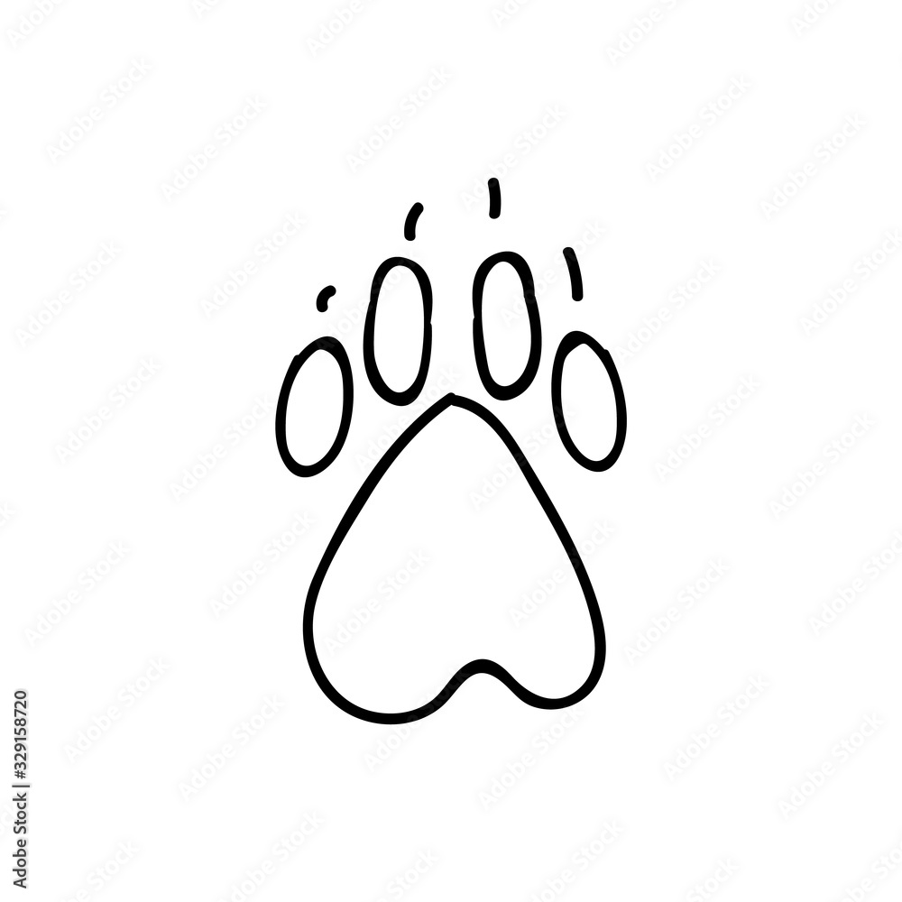 Cute cartoon monochrome dog paw with claw print lineart vector clipart ...