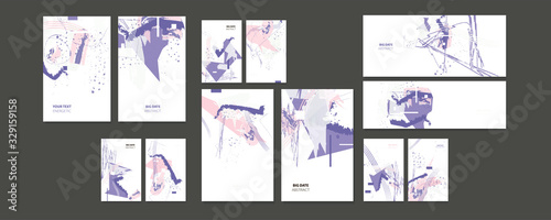 Pastel muted pale calm tones card templates set. Collection of romantic abstraction background lines
