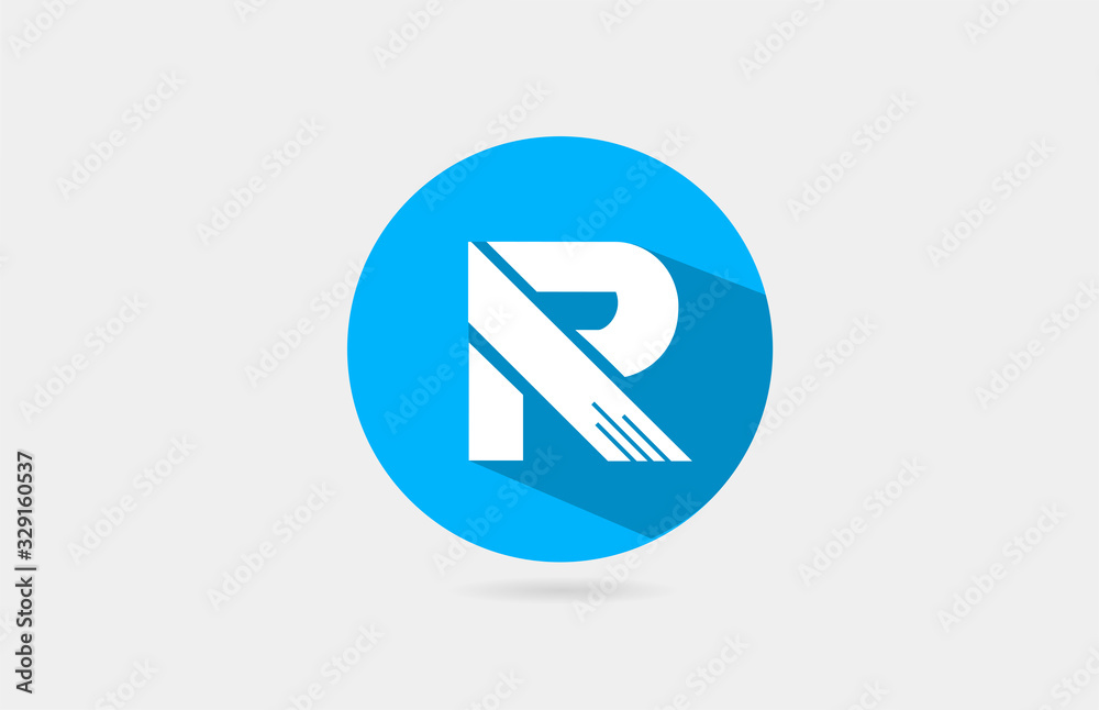 R alphabet letter logo long shadow blue white icon design for company and business R alphabet letter logo long shadow blue white icon design for company and business