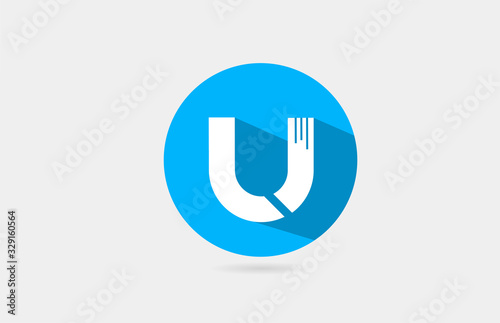 U alphabet letter logo long shadow blue white icon design for company and business