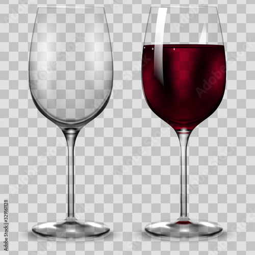 Empty and full transparency red wine glass. Vector.