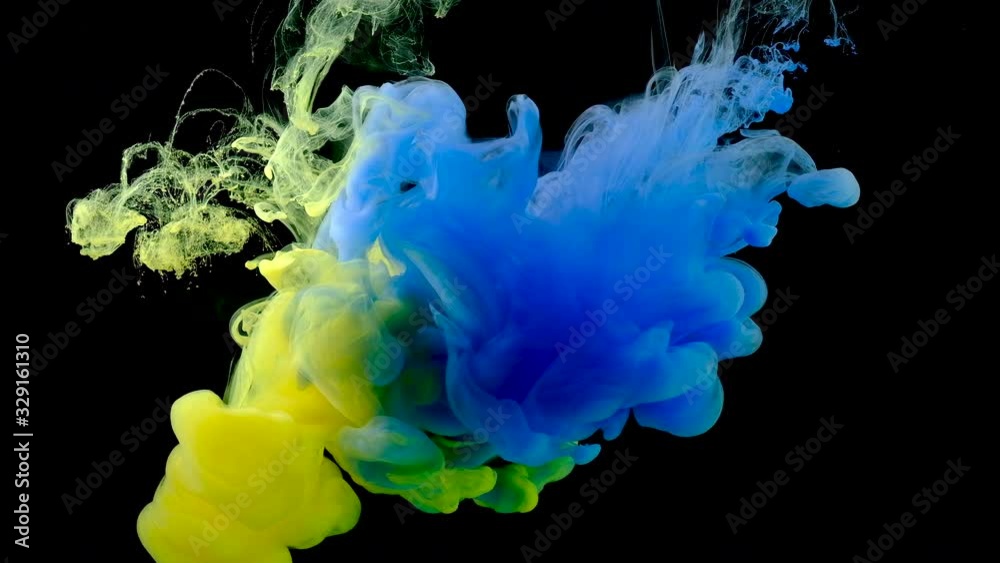 4K, Color drops in water, abstract color mix, drop of Ink color mix paint falling on water Colorful ink in water, 4K footage,