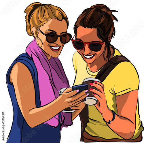 Two girls on phone