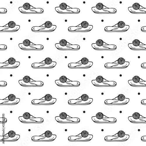 Slippers Seamless pattern. Shoes Vector background.Hand drawn doodle female House Slippers