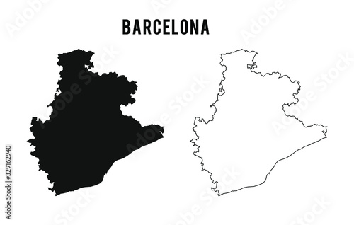 Barcelona Map Vector - Blank Maps of Barcelona Province Spain Black Silhouette and Outline Isolated on White Eps