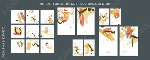 Art pastel muted pale calm tones card templates set painting. Collection of romantic abstraction background line color