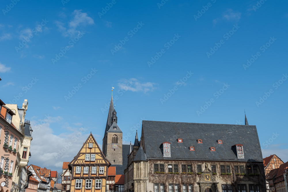 Town hall square of Quedlinburg, Germany on sunny day