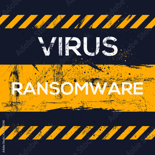  Warning sign (ransomware Virus), vector illustration.