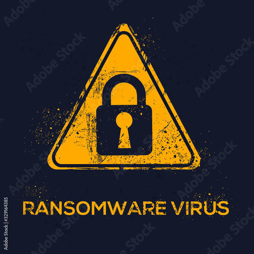  Warning sign (ransomware Virus), vector illustration.