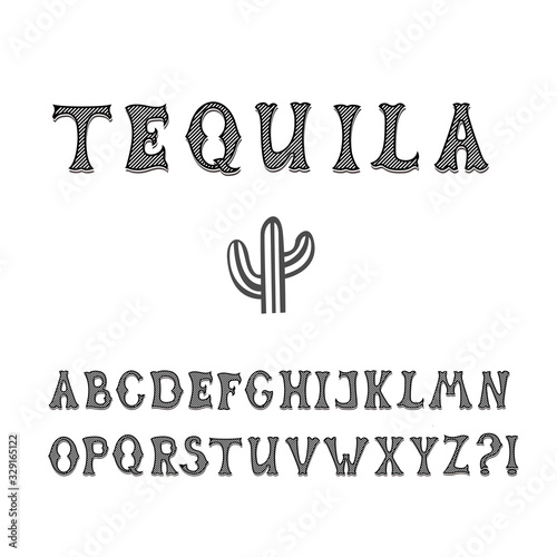 Decorative serif antique font in retro style. Mexican font black striped capital letters with question mark exclamation point