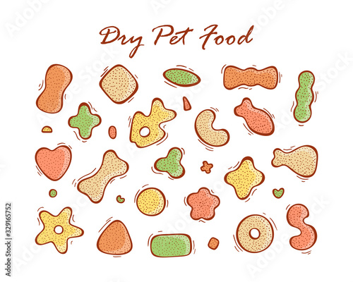 Pet Shop Vector Set. Dry Pet Food. Hand drawn doodle Cat food or Dog Food