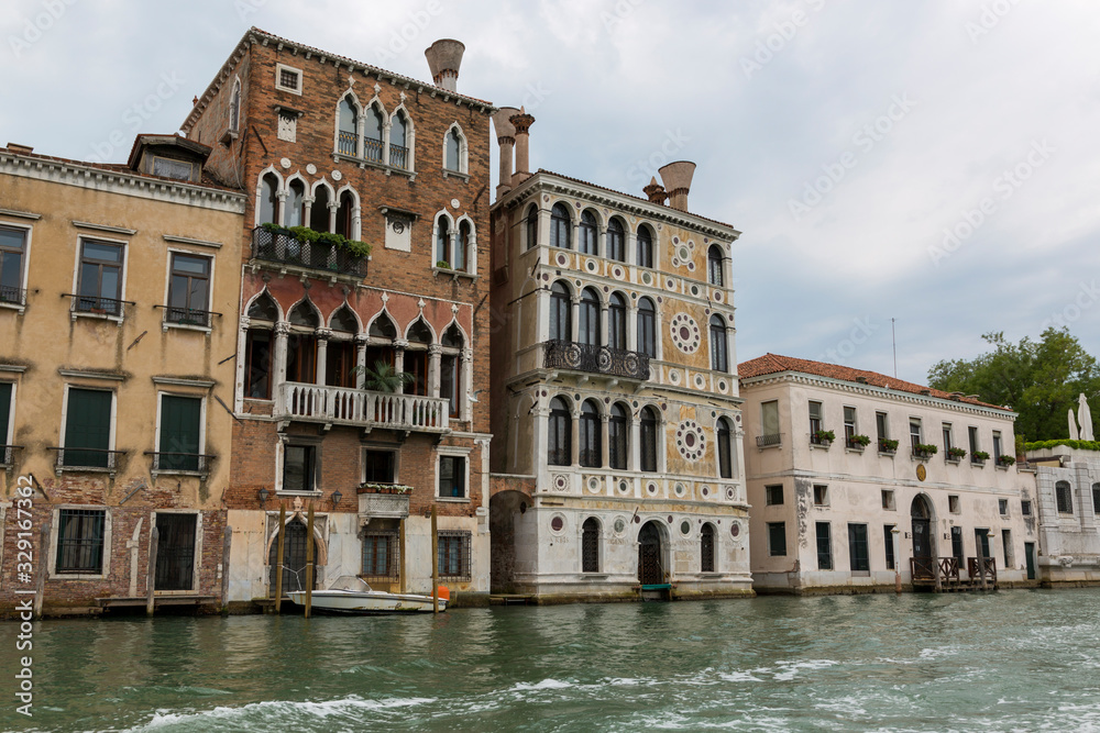 Architecture and facade of the old city buildings of Venice