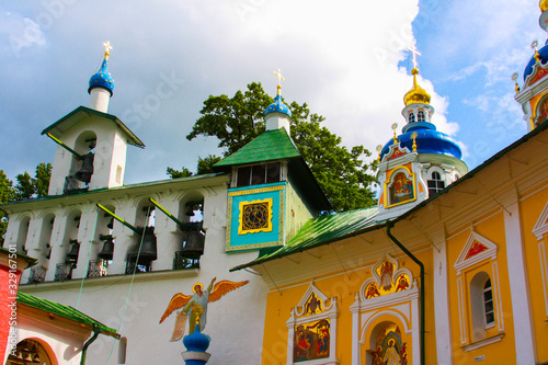 PECHORY, PSKOV OBLAST, RUSSIA - AUGUST 8, 2009: view of beautiful buildings and Orthodox churches Ancient Pskov-Pechersky monastery in Pechory photo