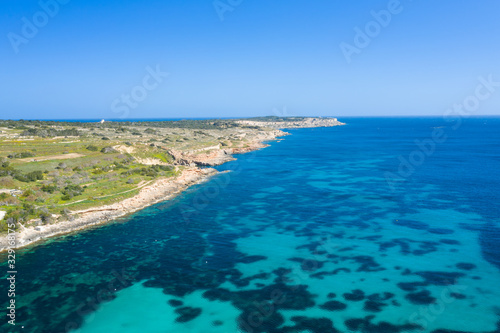 Aerial view of the famous Mellieha Bay in Malta island