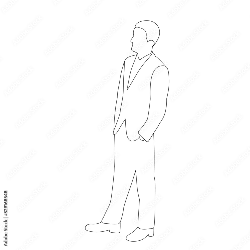 vector, isolated, contour, sketch of a man in a jacket