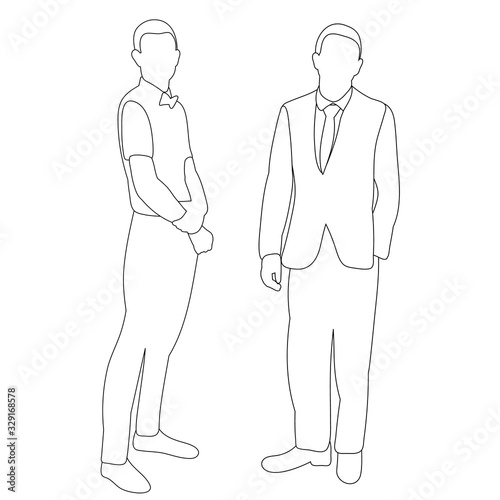 isolated, contour, sketch of a man, stands
