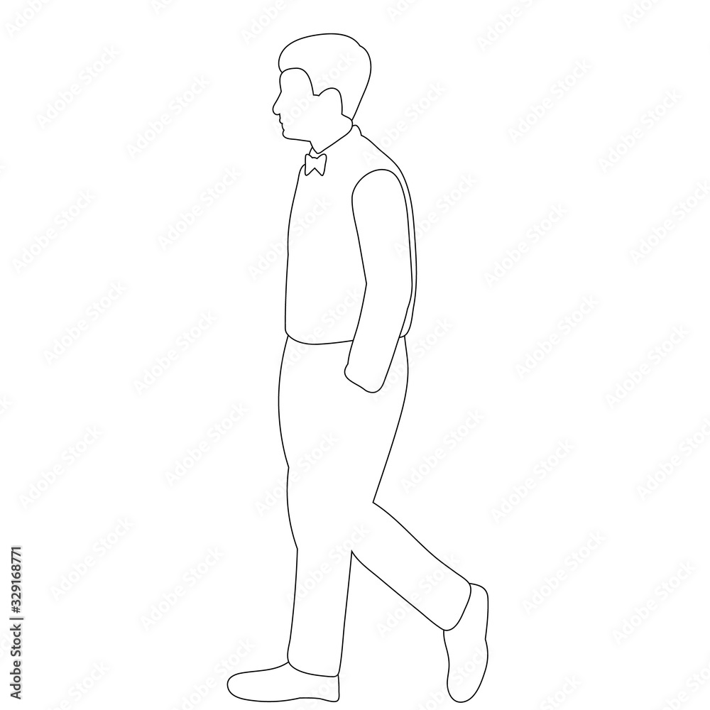 vector, isolated, contour, sketch man is walking