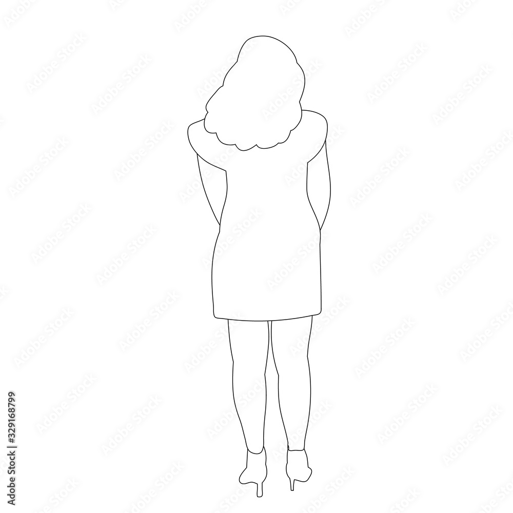vector, isolated, contour, sketch of a girl, stands with his back vector, isolated, contour, sketch of a girl, stands with his back