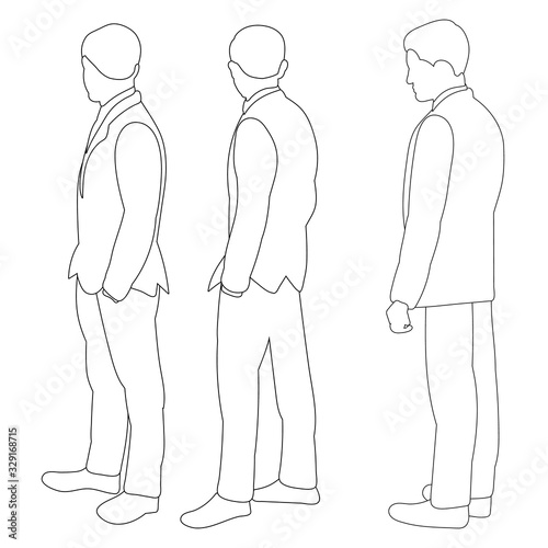 vector, isolated, contour, sketch line of people, men