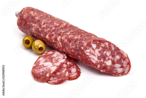 Dried Sausage, Dry-cured meat, isolated on white background