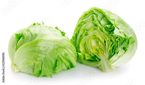 Fresh iceberg lettuce on white background