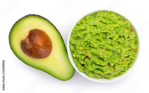 Bowl of guacamole with avocado photo