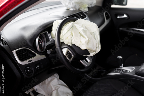 Cuadro en lienzo Airbag exploded at a car accident. Car Crash