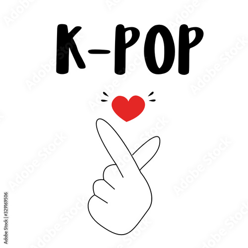Sign of love. Hand drawn illustration. Korean Finger Heart Icon - Cute finger heart gesture icon isolated on white background and part of K-Pop icon collection. Korea v finger wave or Korean hand.  © Ekaterina  Siubarova