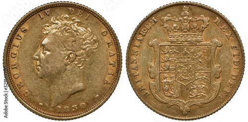 Φωτογραφία Great Britain British golden coin 1 one sovereign 1830, head of King George IV l
