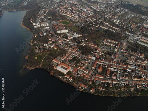 Aerial view of Strausberg town with Straussee photo