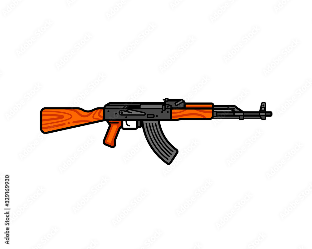 Kalashnikov assault rifle line icon. AK-47 vector flat illustration. Legendary Russian automatic machine gun.