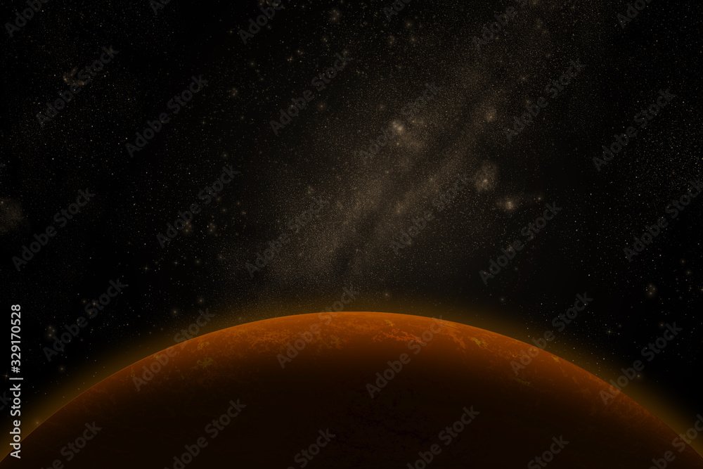 Big red planet on a background of the starry sky. Mars. Background Universe