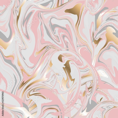 Seamless pink stylized marble background with gold  stains of paint