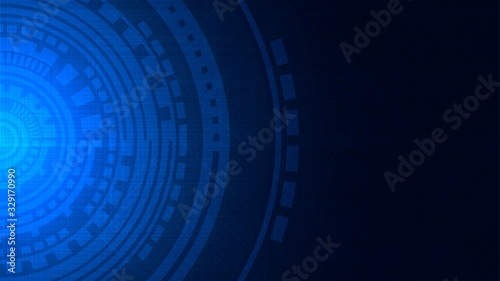 Abstract technology dark background with blue luminous circles and rings