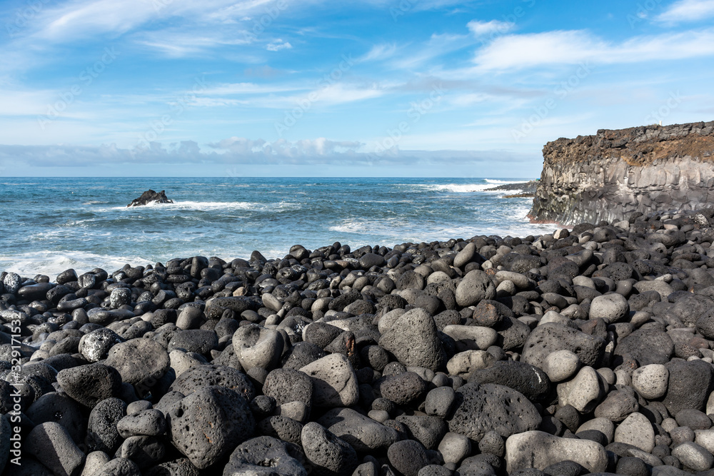 Dangerious ocean stormy waves hits black lava rocks on Playa de la Bombilla, La Palma island, Canary, Spain Dangerious ocean stormy waves hits black lava rocks on Playa de la Bombilla, La Palma island, Canary, Spain