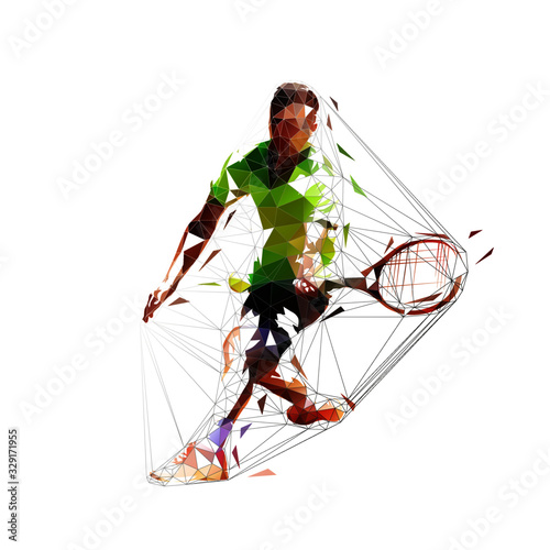 Photo Tennis player, abstract low polygonal vector illustration, isolated geometric dr
