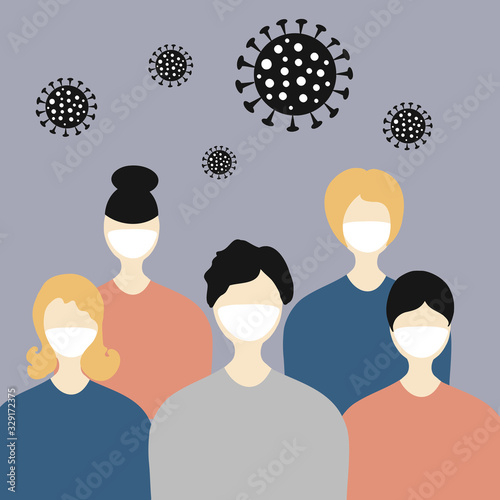 Coronavirus. Novel coronavirus 2019-nCoV, people in white medical face mask, them attacks the virus. Coronovirus Protection Concept