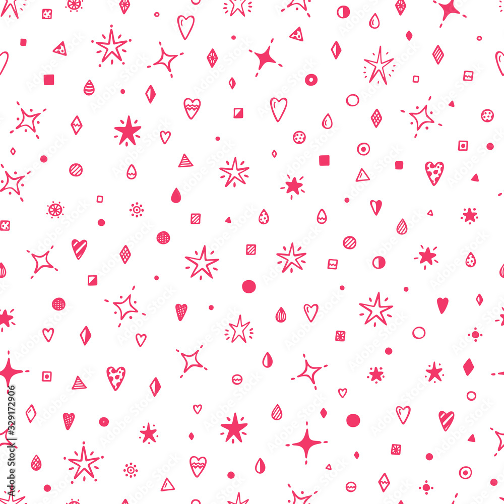 Vector Holiday and Birthday Design Elements Seamless pattern. Hand Drawn Doodle Stars, Confetti pieces. Festive Background