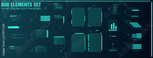 Interface elements HUD, UI, GUI. Vector Callout Titles set. Futuristic callout bar labels, information call box bars and modern digital info boxes layout templates. Callouts titles in HUD style.