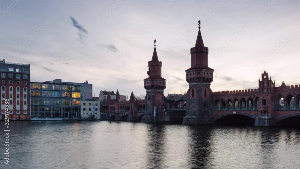 Time Lapse of Berlin Oberbaumbruecke with Spree River, Berlin, Germany Time Lapse of Berlin Oberbaumbruecke with Spree River, Berlin, Germany