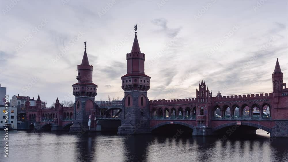 Time Lapse of Berlin Oberbaumbruecke with Spree River, Berlin, Germany Time Lapse of Berlin Oberbaumbruecke with Spree River, Berlin, Germany