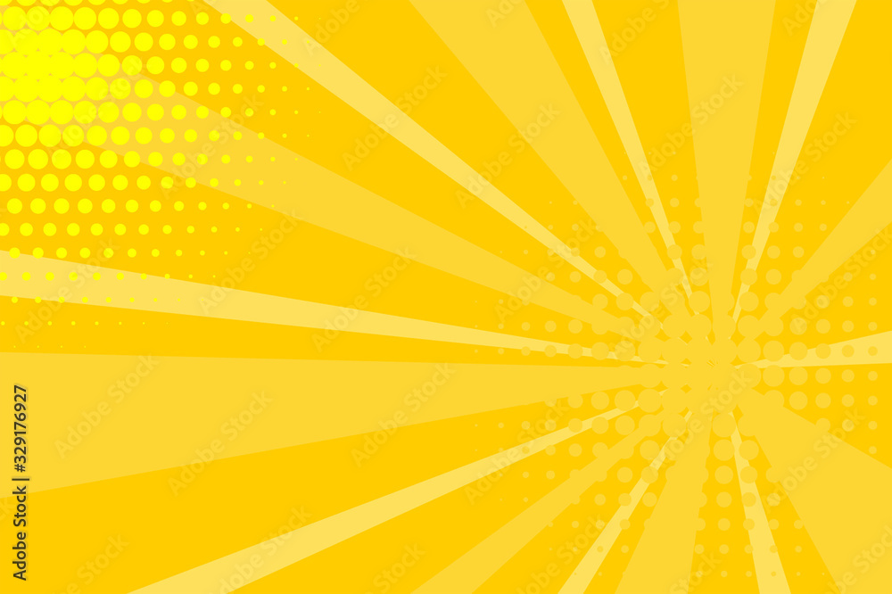 Fototapeta premium Comic yellow sunbeam background retro pop art style cartoon