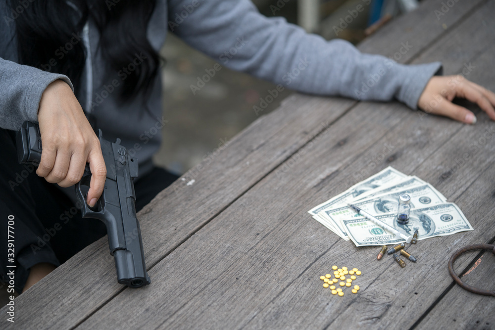 Drug seller with gun doing trade with drug dealer. Drug seller with gun doing trade with drug dealer.