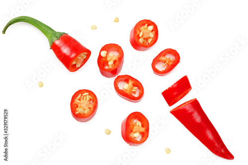 Wallpaper Mural sliced red hot chili peppers isolated on white background. top view Torontodigital.ca